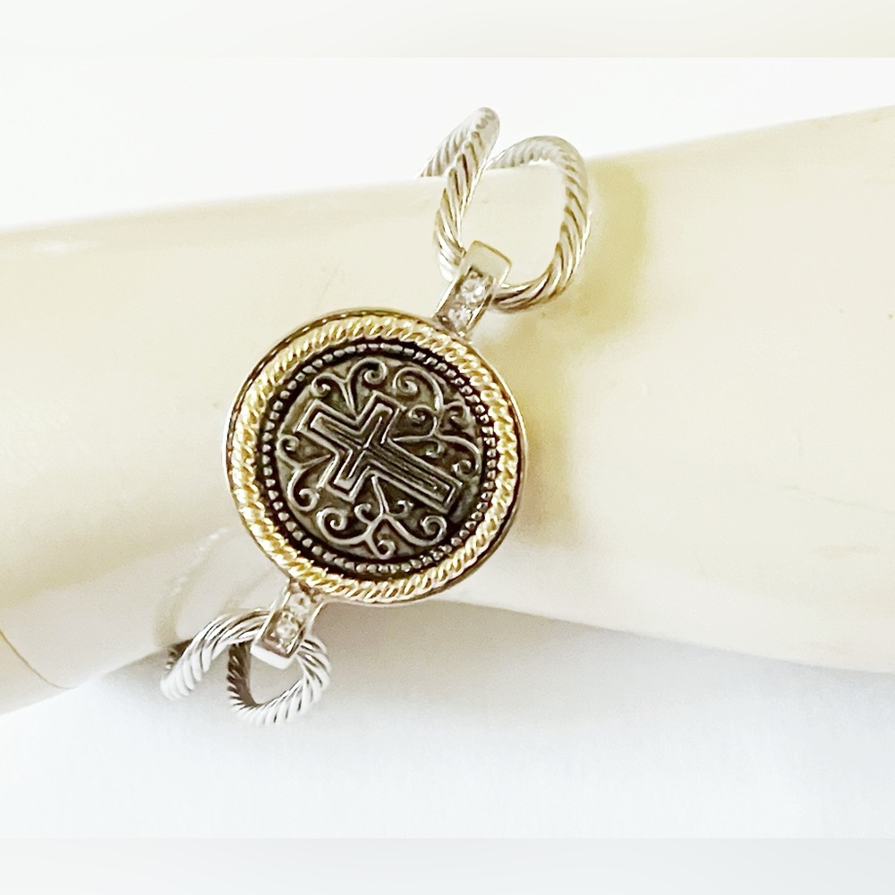 Rhinestone Cross Silver Tone Bracelet